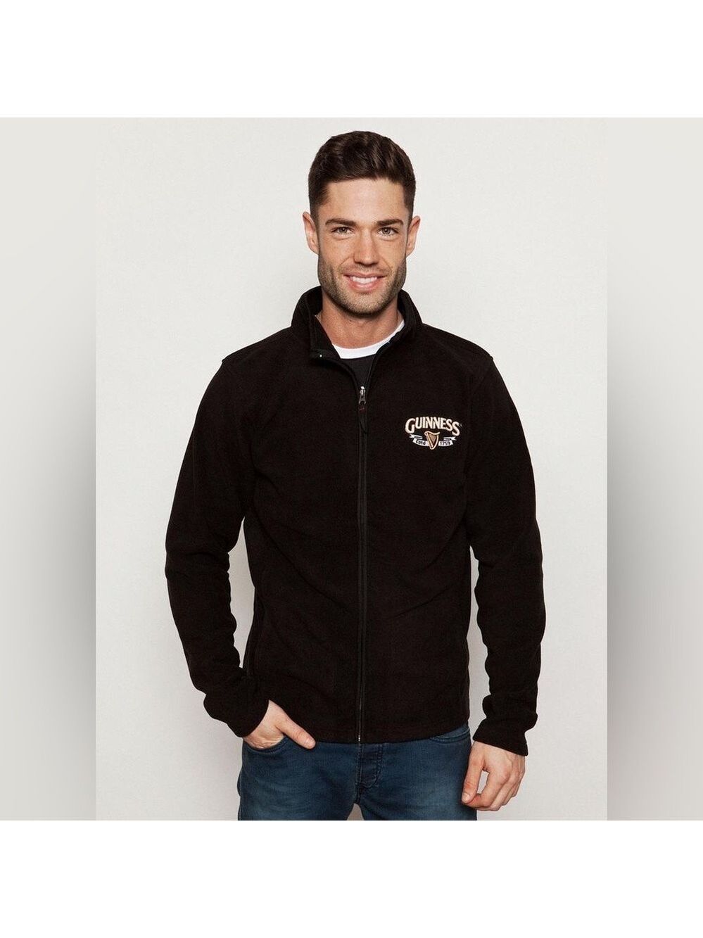 Guinness Embroidered Logo Full Zip Fleece Jacket Men S Black